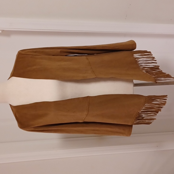 Chico's sueded brown fringe open lightweight cardigan jacket size 0 XS 4-6 - Picture 4 of 15
